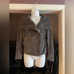 BlankNYC Grey Velvet Suede Drape Front Asymmetrical Zip Moto Jacket Small XS